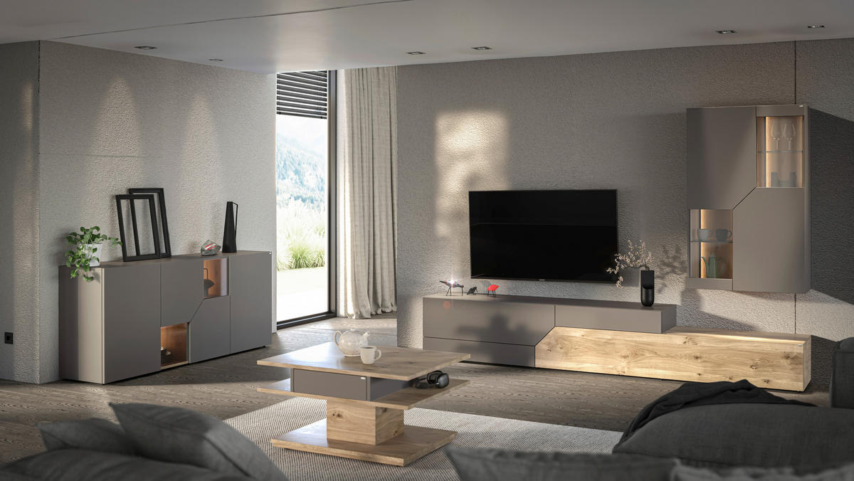 VITRINA VISEĆA 79,8/127,8/37,5 cm   - siva/divlji hrast, Design, staklo/drvo (79,8/127,8/37,5cm) - Voglauer