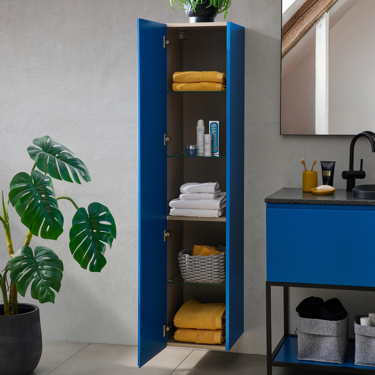 HOCHSCHRANK 35/162,5/37 cm  - Blau, Design, Glas/Holzwerkstoff (35/162,5/37cm) - Dieter Knoll