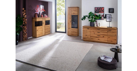 VITRINE  in furniert, massiv Balkeneiche Grau, Eichefarben - Eichefarben/Anthrazit, Natur, Glas/Holz (75/204/37cm) - Linea Natura