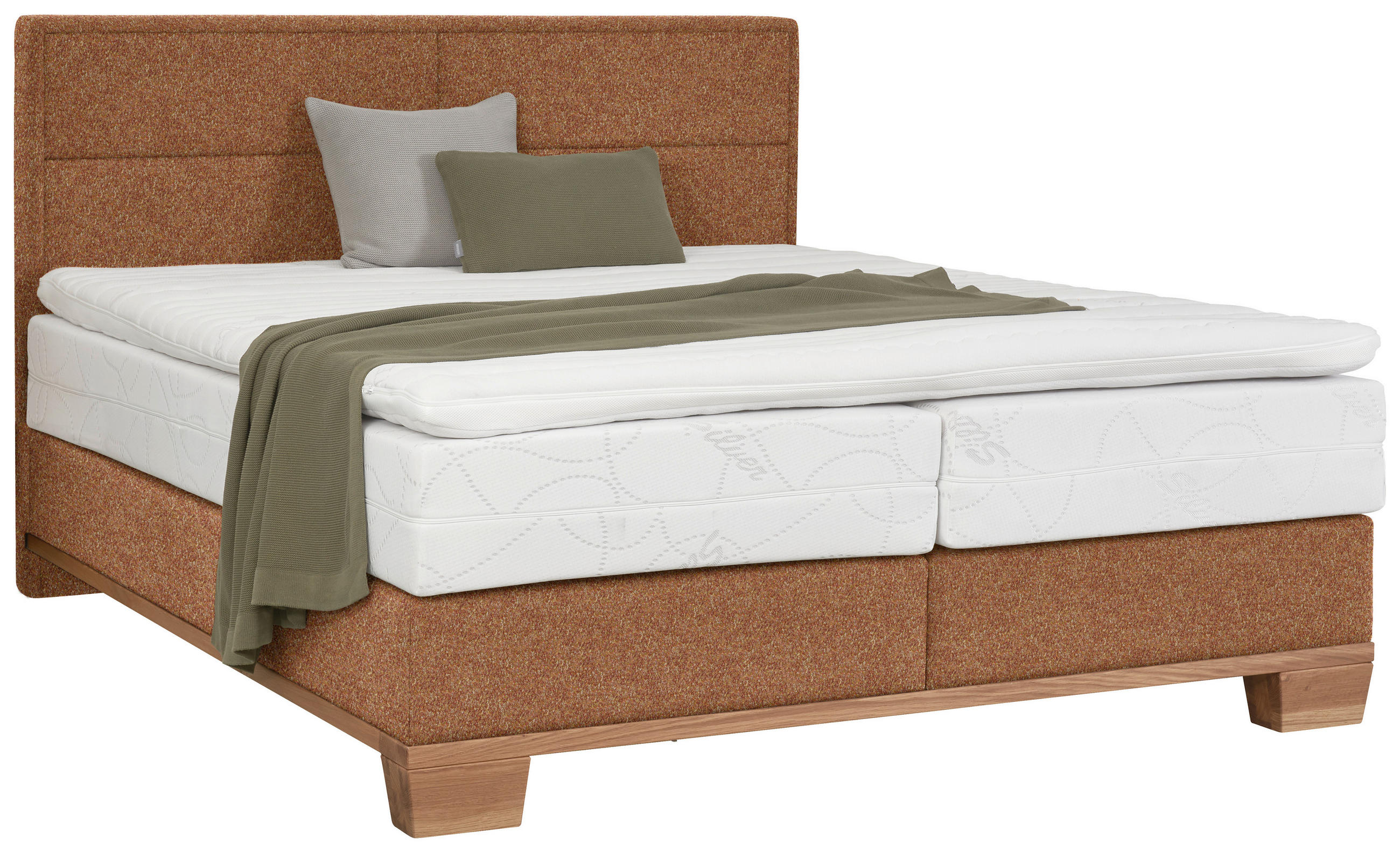 BOXSPRINGBETT 160/200 cm  in Orange, Eichefarben  - Eichefarben/Orange, Natur, Holz/Textil (160/200cm) - Valnatura