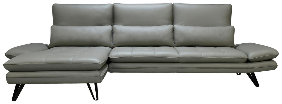 ECKSOFA inkl. Funktionen Taupe Echtleder  - Taupe/Schwarz, Design, Leder/Metall (104-128/312cm) - Celina Home