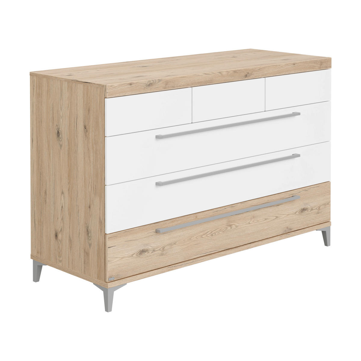 KOMMODE Remo  in  - Edelstahlfarben/Eichefarben, Basics, Holzwerkstoff/Metall (141,2/94,3/55,9cm) - Paidi