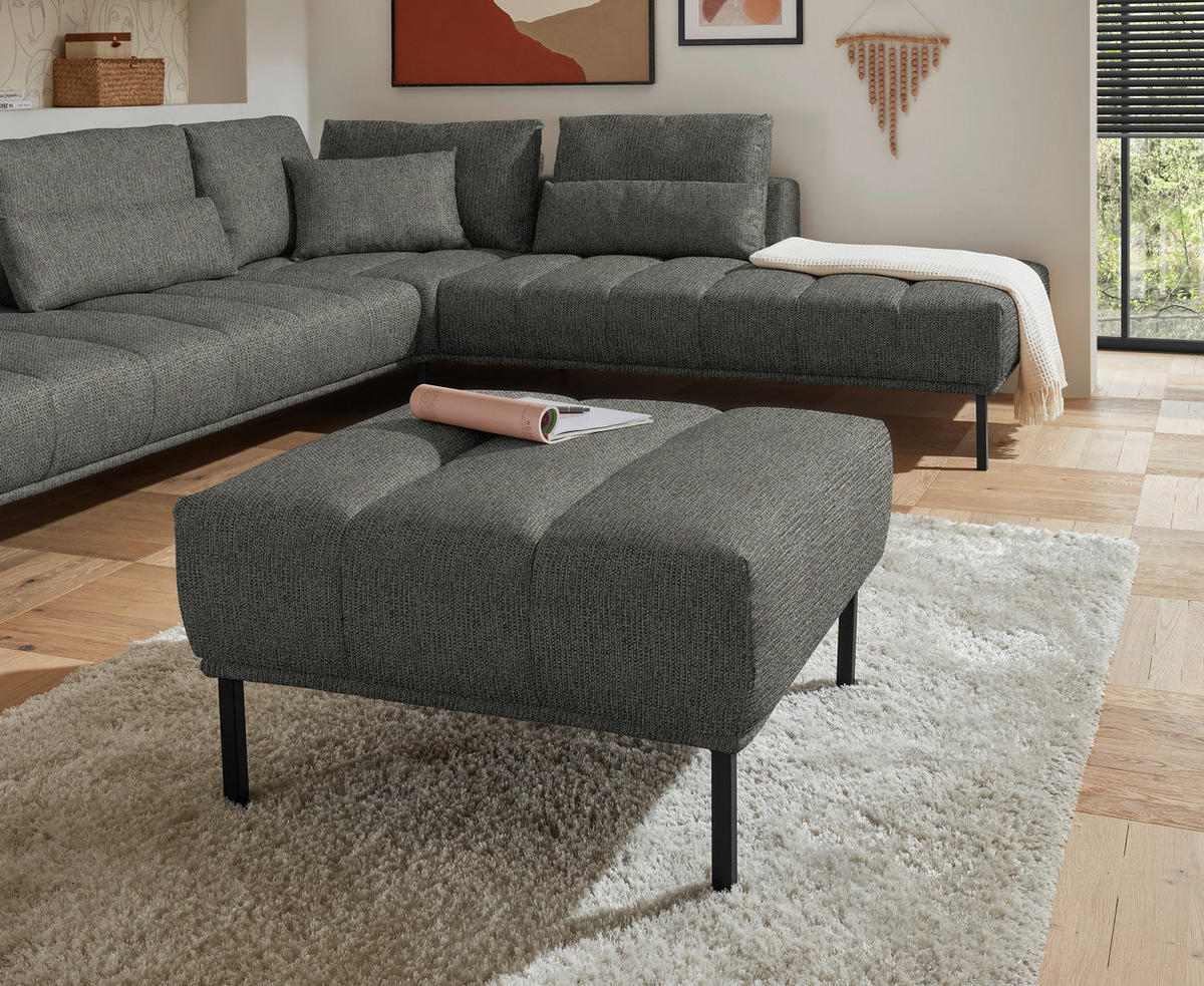 ECKSOFA  in Flachgewebe Graubraun  308/270 cm  - Graubraun/Schwarz, Design, Textil/Metall (308/270cm) - Pure Home Lifestyle