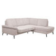 ECKSOFA inkl. Funktionen Creme Velours Bettkasten, Sitzvorzug  - Creme/Schwarz, KONVENTIONELL, Textil/Metall (253/206cm) - Venda