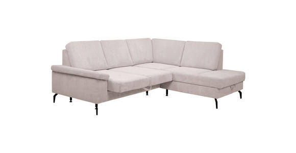 ECKSOFA inkl. Funktionen Creme Velours Bettkasten, Sitzvorzug  - Creme/Schwarz, KONVENTIONELL, Textil/Metall (253/206cm) - Venda