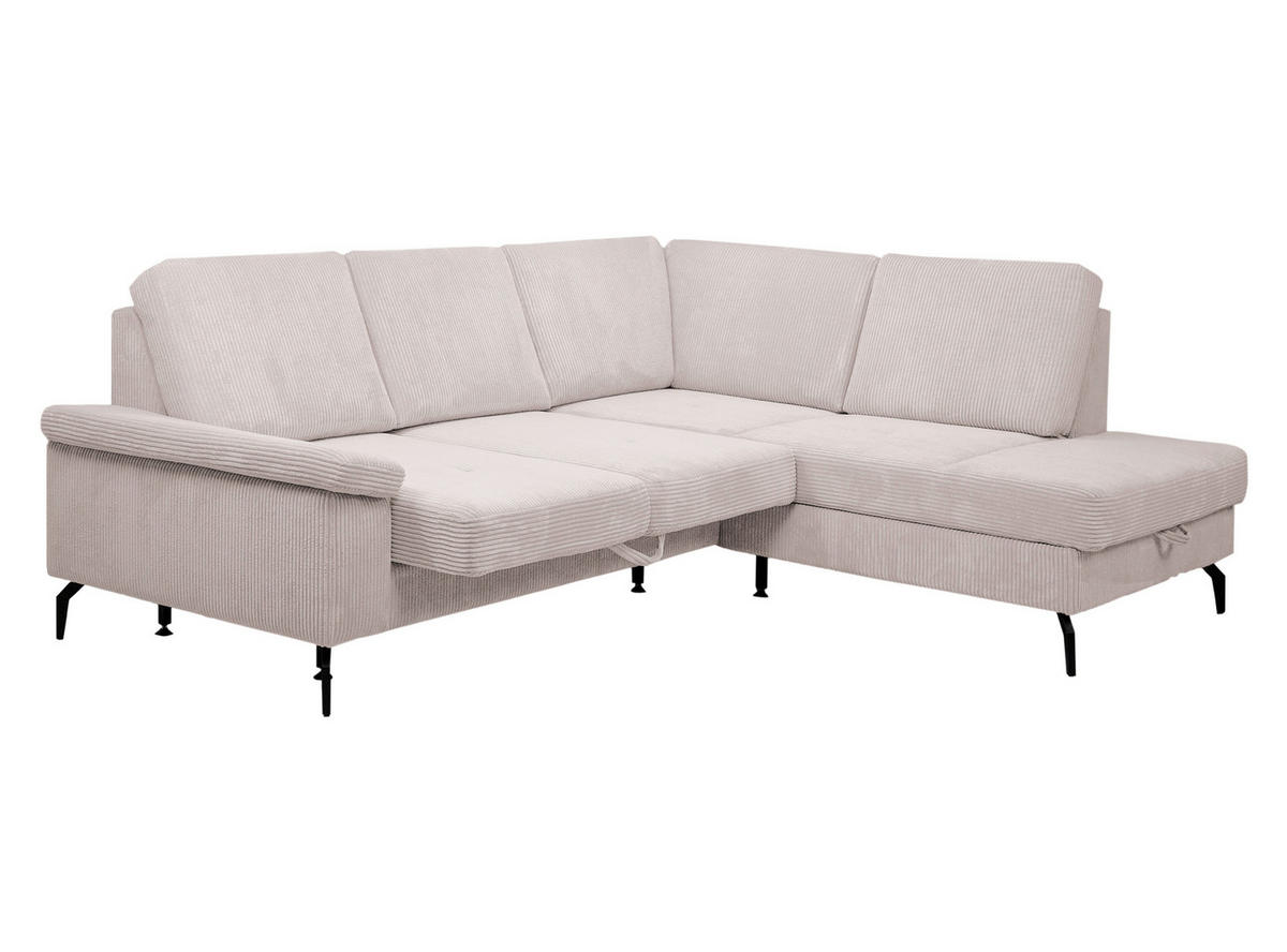 ECKSOFA inkl. Funktionen Creme Velours Bettkasten, Sitzvorzug  - Creme/Schwarz, KONVENTIONELL, Textil/Metall (253/206cm) - Venda