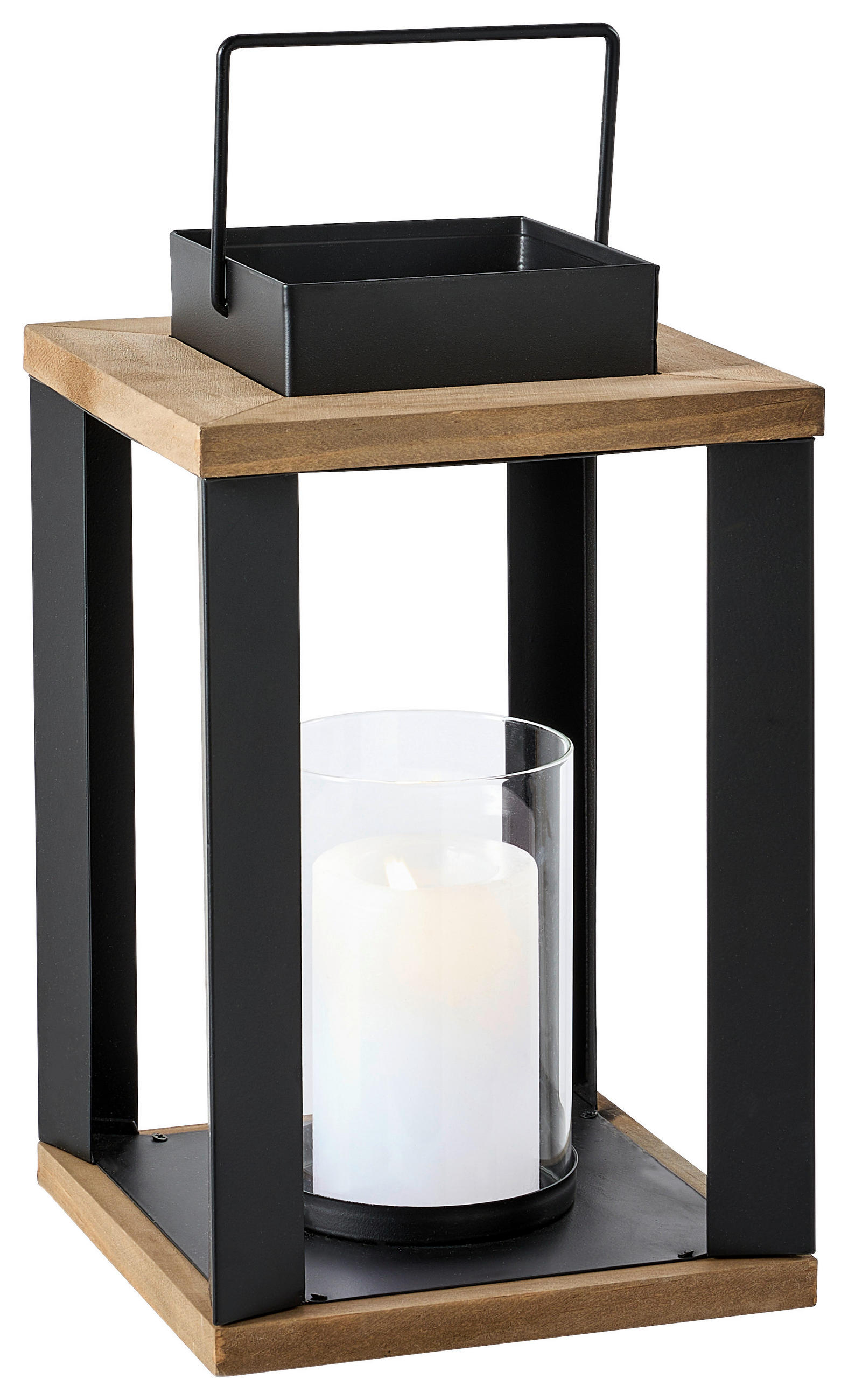 LATERNE - Schwarz/Braun, LIFESTYLE, Glas/Holz (18/30/18cm) - Ambia Home
