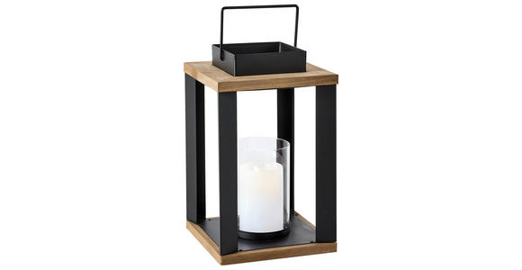 LATERNE - Schwarz/Braun, LIFESTYLE, Glas/Holz (18/30/18cm) - Ambia Home