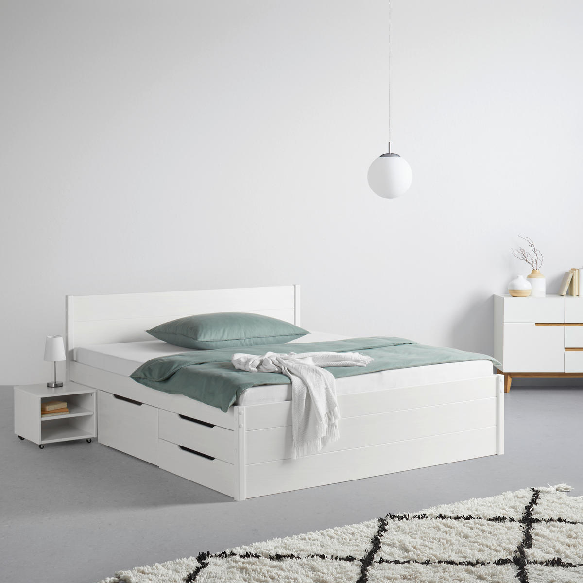 Stauraumbett   160/200 cm   bijela  - bijela/prirodne boje, Konvencionalno, drvo (160/200cm) - Zandiara