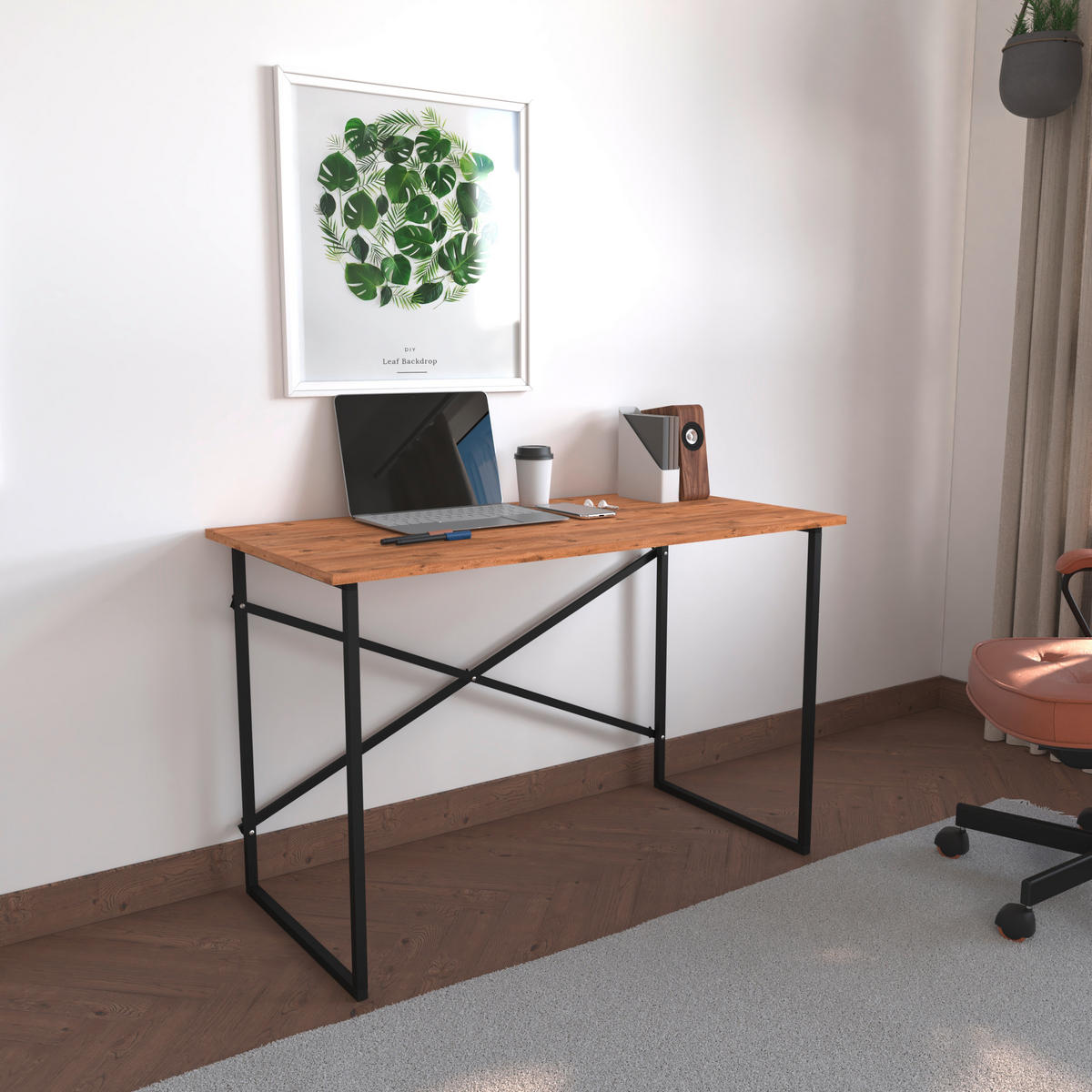 SCHREIBTISCH  in Honigeiche  - Honigeiche/Schwarz, Design, Holzwerkstoff/Metall (90/75/50cm) - MID.YOU