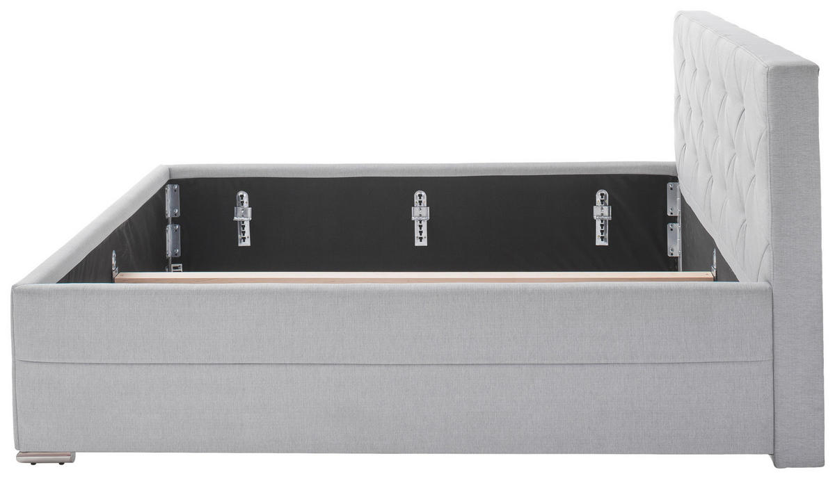 POLSTERBETT 180/200 cm,  in Hellgrau,  - Chromfarben/Hellgrau, KONVENTIONELL, Textil/Metall (180/200cm) - Livetastic