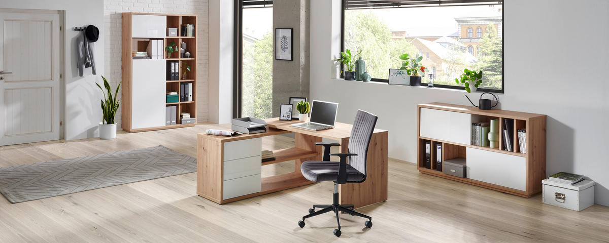 AKTENSCHRANK 139/84/35,5 cm  - Weiss Hochglanz/Eiche Artisan, Design, Holzwerkstoff (139/84/35,5cm) - Stylife