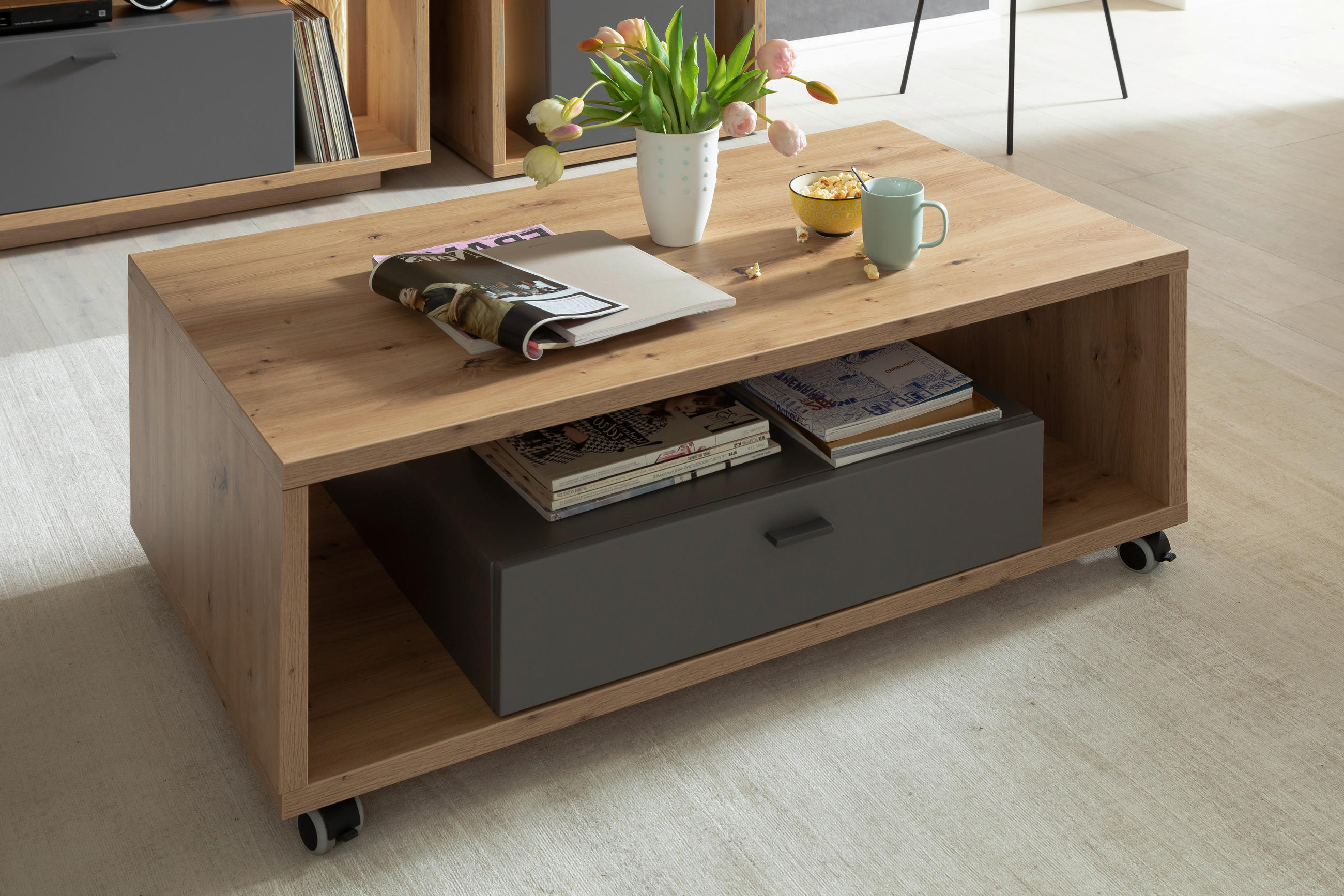 COUCHTISCH Colombo 115/65/43 cm rechteckig Grau, Eichefarben  - Eichefarben/Grau, Design, Holzwerkstoff/Kunststoff (115/65/43cm) - MID.YOU