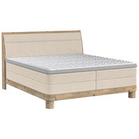 BOXSPRINGBETT 180/200 cm,  in Beige, gepolstertes Kopfteil, Topper, Matratzen, H2 + H2 = mittel  - Eichefarben/Beige, KONVENTIONELL, Holz/Textil (180/200cm) - Valnatura