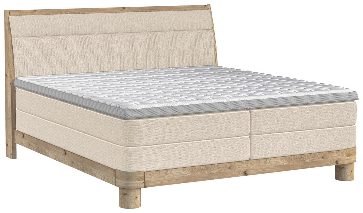 BOXSPRINGBETT 180/200 cm,  in Beige, gepolstertes Kopfteil, Topper, Matratzen, H2 + H2 = mittel  - Eichefarben/Beige, KONVENTIONELL, Holz/Textil (180/200cm) - Valnatura