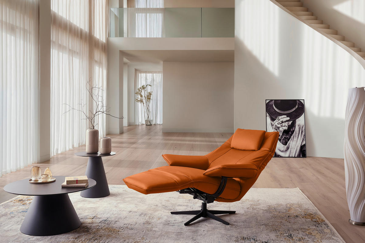 RELAXSESSEL in Leder Cognac  - Cognac/Schwarz, Design, Leder/Metall (92/79/82cm) - Dieter Knoll