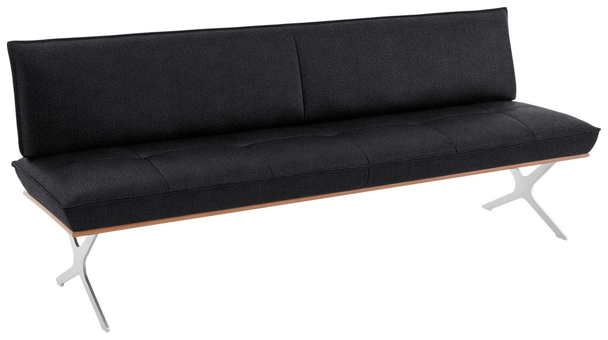 SITZBANK in Holz, Textil Schwarz, Nussbaumfarben, Nickelfarben  - Edelstahlfarben/Nussbaumfarben, Design, Holz/Textil (194/88/66cm) - Koinor