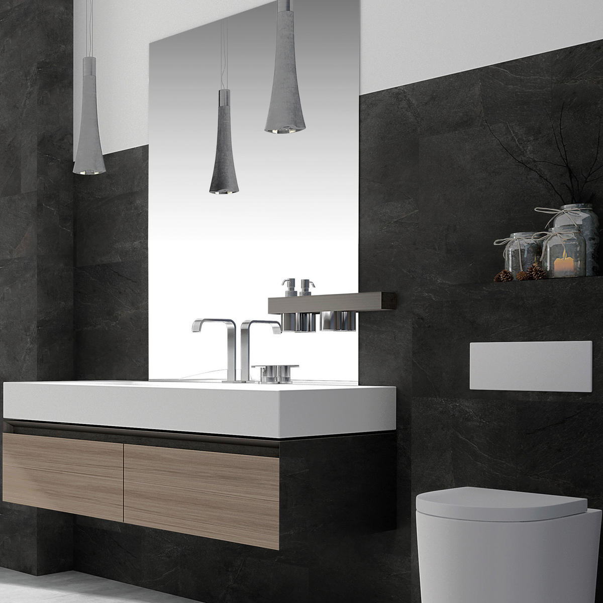 WANDPANEEL Revêt Design-Wandfliesen Anthrazit  - Anthrazit, MODERN, Kunststoff (60/30/0,37cm)