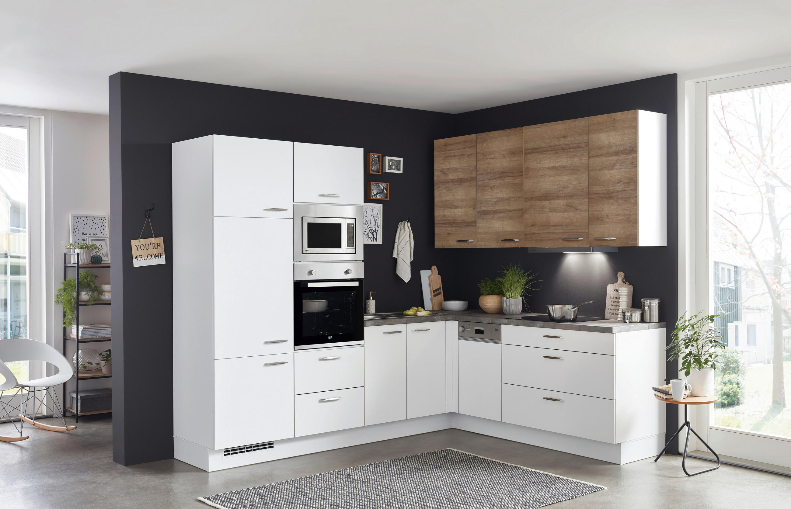 ROHOVÁ KUCHYNĚ SILVIO 265 - šedá/bílá, Design, kompozitní dřevo (265/210cm) - Celina