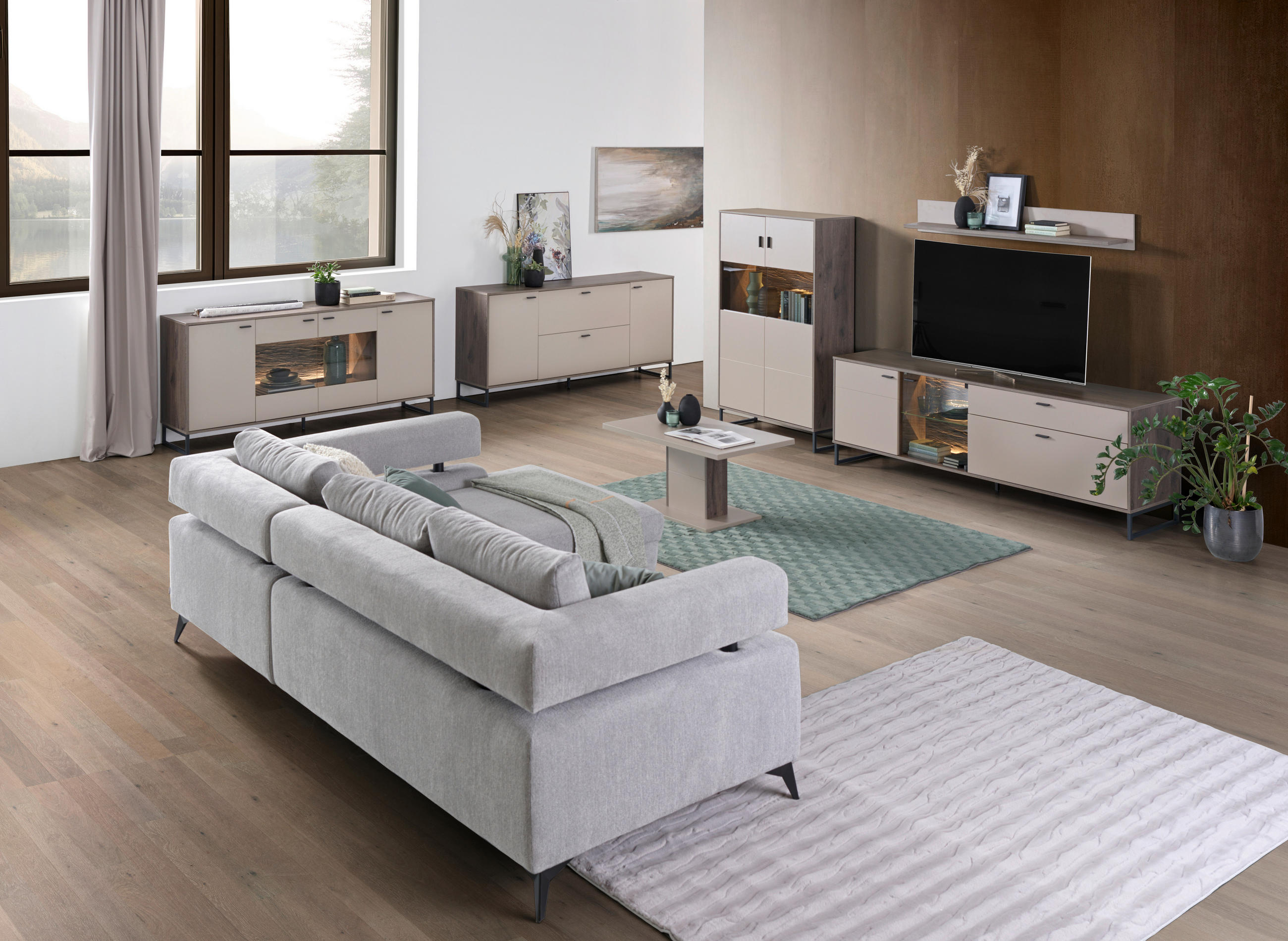 TV-ELEMENT - Eichefarben/Anthrazit, MODERN, Glas/Holzwerkstoff (204/68/50cm) - Carryhome