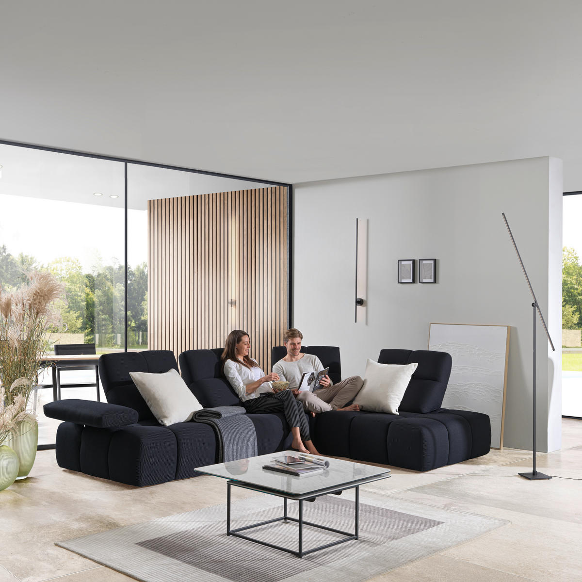 ECKSOFA in Struktur Schwarz  - Schwarz, Design, Kunststoff/Textil (313/233cm) - Emilio Belluti