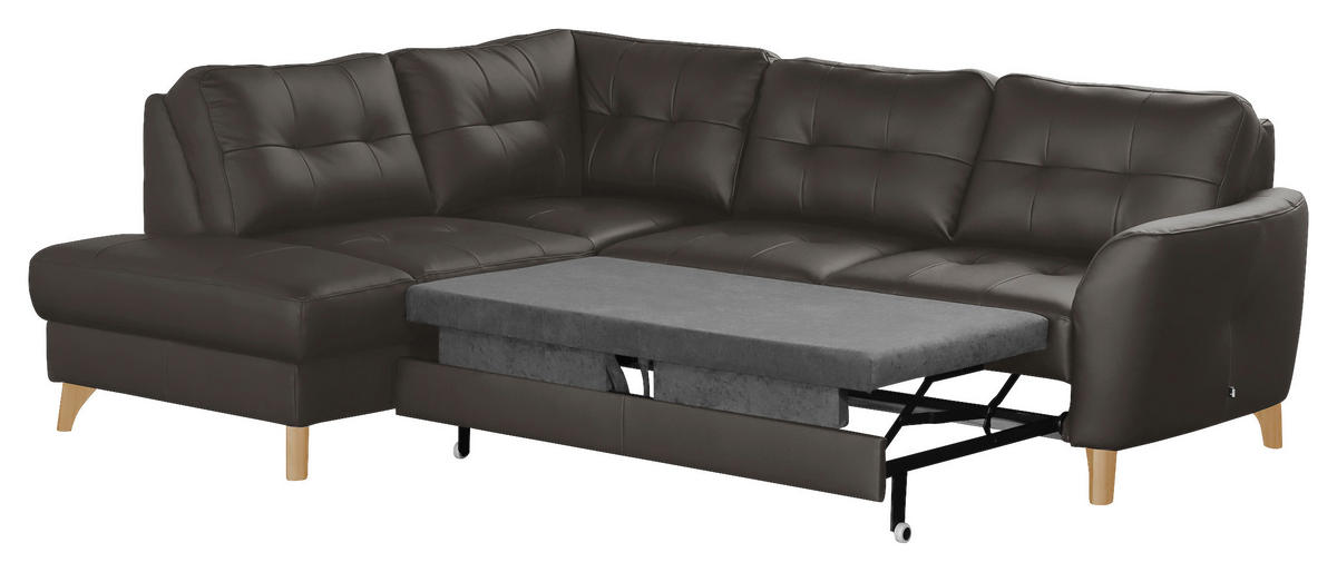 ECKSOFA in Lederlook Echtleder Dunkelbraun  - Dunkelbraun/Buchefarben, Design, Leder/Holz (190/236cm) - Livetastic