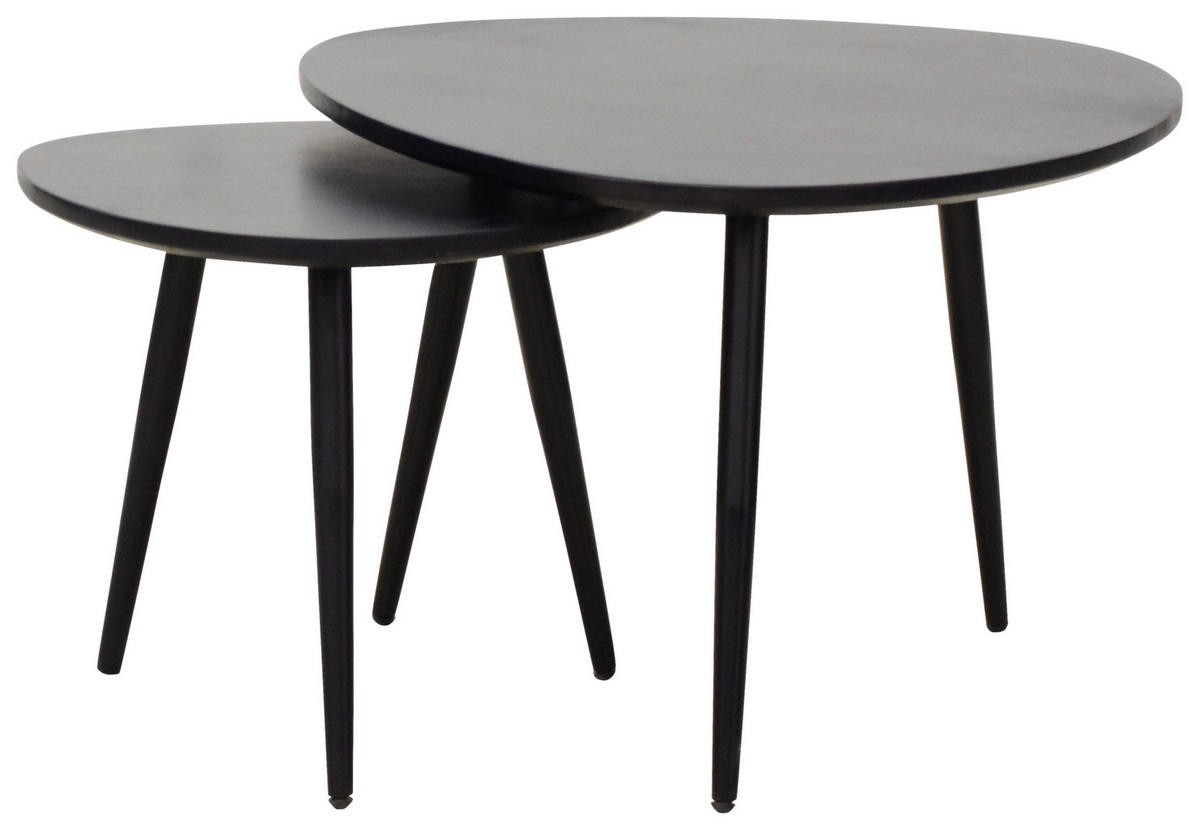 COUCHTISCHSET Akazie vollmassiv 74/68/45 cm Freiform Schwarz  - Schwarz, Design, Holz/Metall (74/68/45cm) - Carryhome