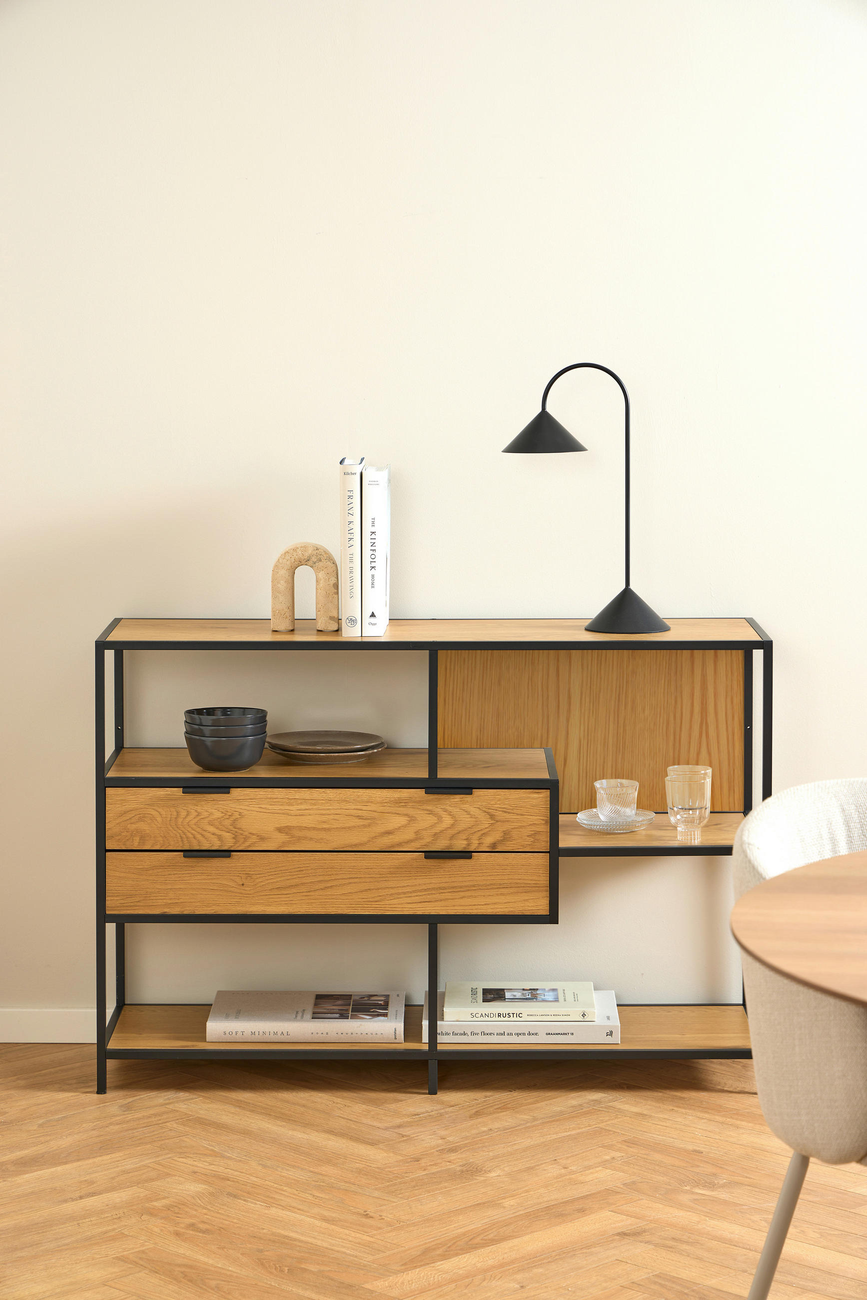 REGAL Naturfarben, Schwarz  - Schwarz/Naturfarben, MODERN, Holzwerkstoff/Metall (77/114/35cm)