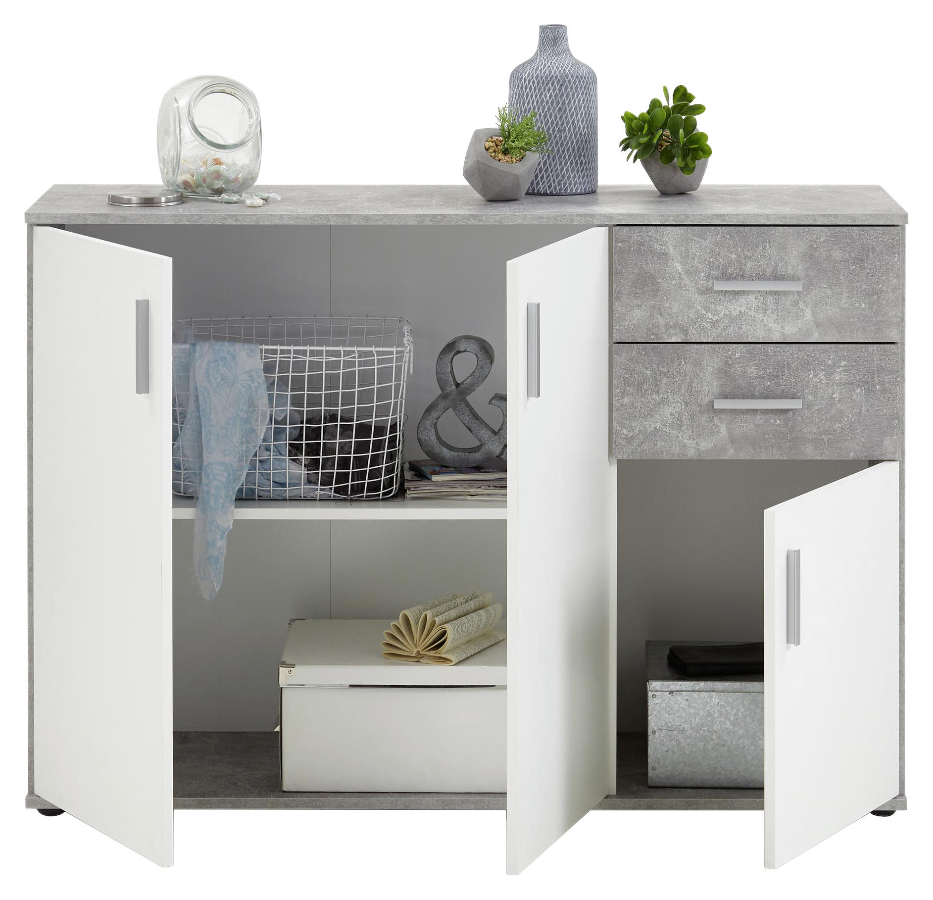 KOMMODE ALBI 2 - Silberfarben/Schwarz, KONVENTIONELL, Holzwerkstoff/Kunststoff (121/83/35cm) - MID.YOU
