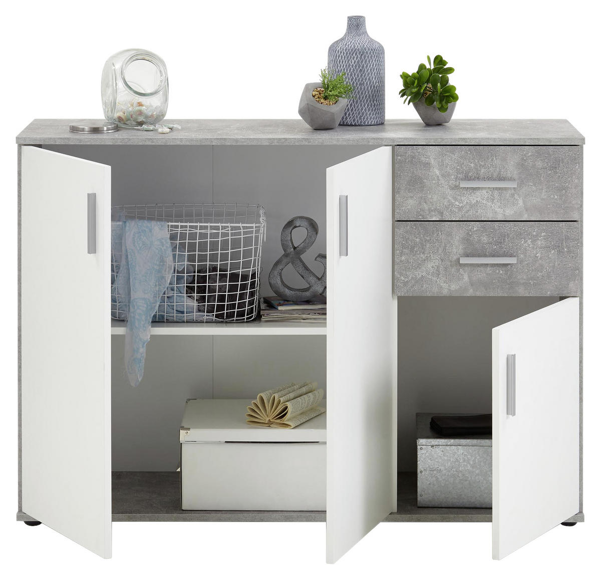 KOMMODE  in 121/83/35 cm  - Silberfarben/Schwarz, KONVENTIONELL, Holzwerkstoff/Kunststoff (121/83/35cm) - MID.YOU