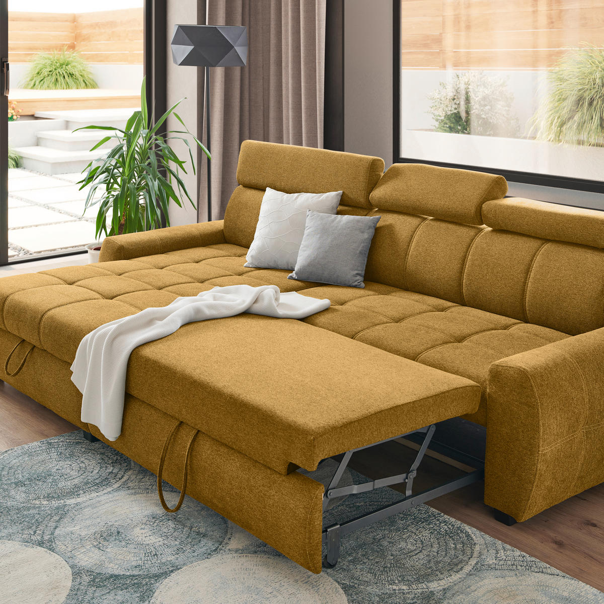 ECKSOFA in Velours Gelb  - Chromfarben/Gelb, Design, Kunststoff/Textil (173/276cm) - Stylife