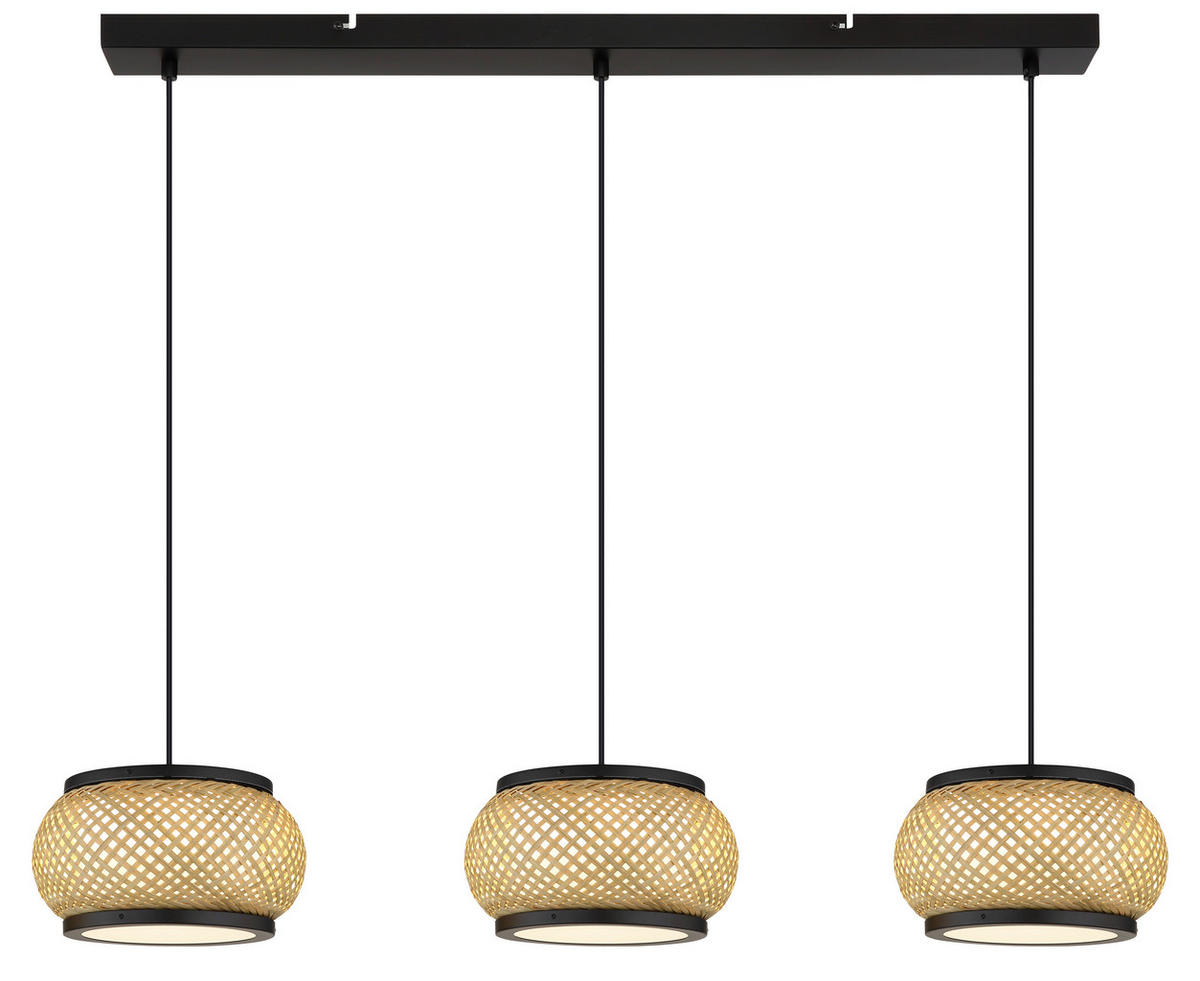 LED-HÄNGELEUCHTE 92/22/120 cm  - Schwarz/Naturfarben, Design, Holz/Kunststoff (92/22/120cm) - Globo