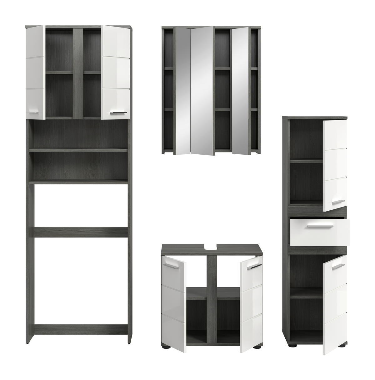 BADEZIMMER 4-teilig  in 188 cm  - Weiß Hochglanz/Silberfarben, Trend, Glas/Holzwerkstoff (188cm) - MID.YOU