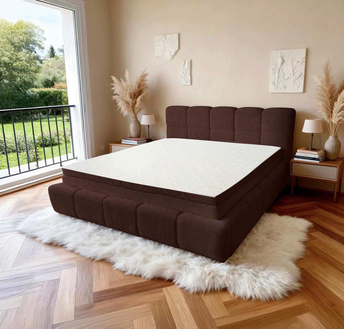 POLSTERBETT 120/200 cm,  in Bordeaux, Matratze, Bettkasten, H3 = fest  - Bordeaux/Schwarz, Trend, Kunststoff/Textil (120/200cm)