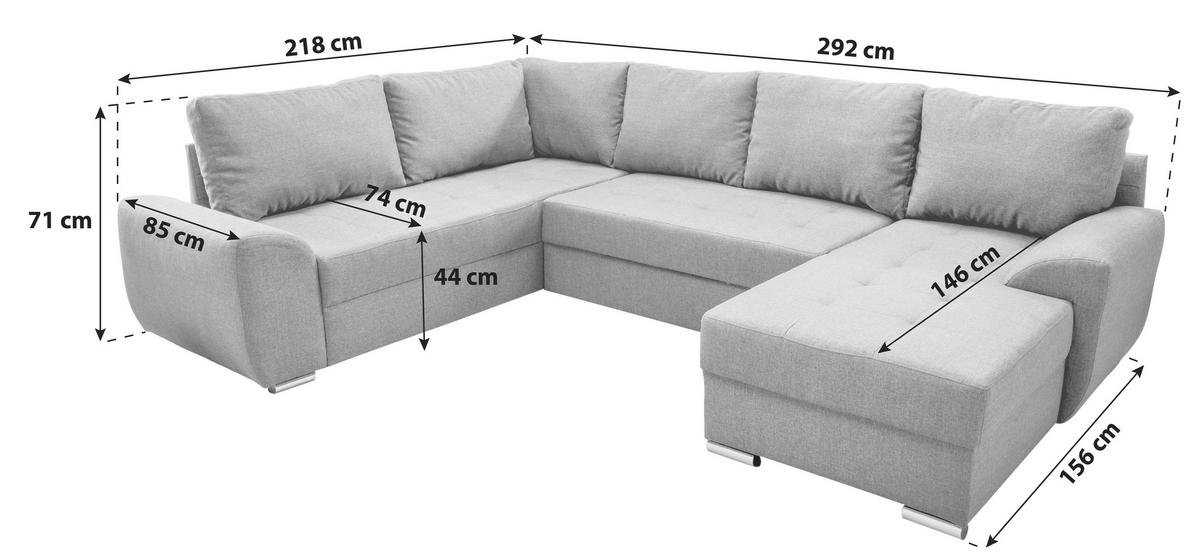 SJEDEĆA GARNITURA tekstil  siva   - siva/crna, Konvencionalno, tekstil/metal (218/292/156cm) - Livetastic