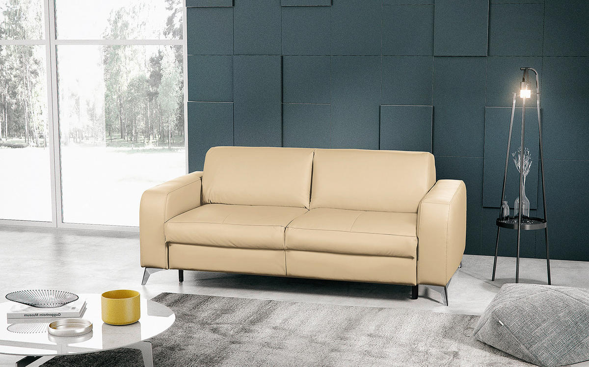 SCHLAFSOFA in Leder Beige  - Beige/Silberfarben, Design, Leder/Metall (204/84/104cm) - Livetastic