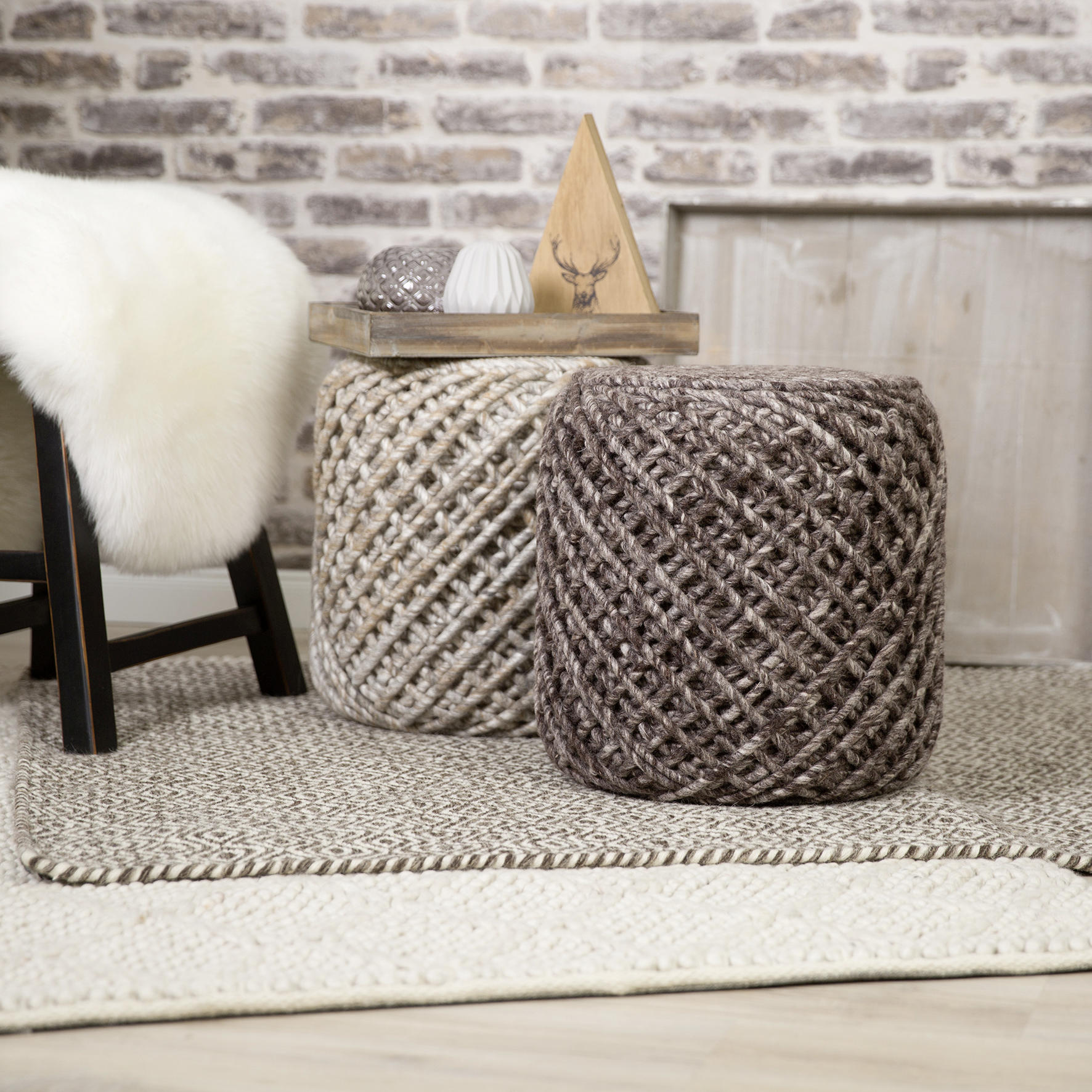 POUF Textilgeflecht Abstraktes 40/40 cm  - Cappuccino, Trend, Textil (40/40cm) - Obsession