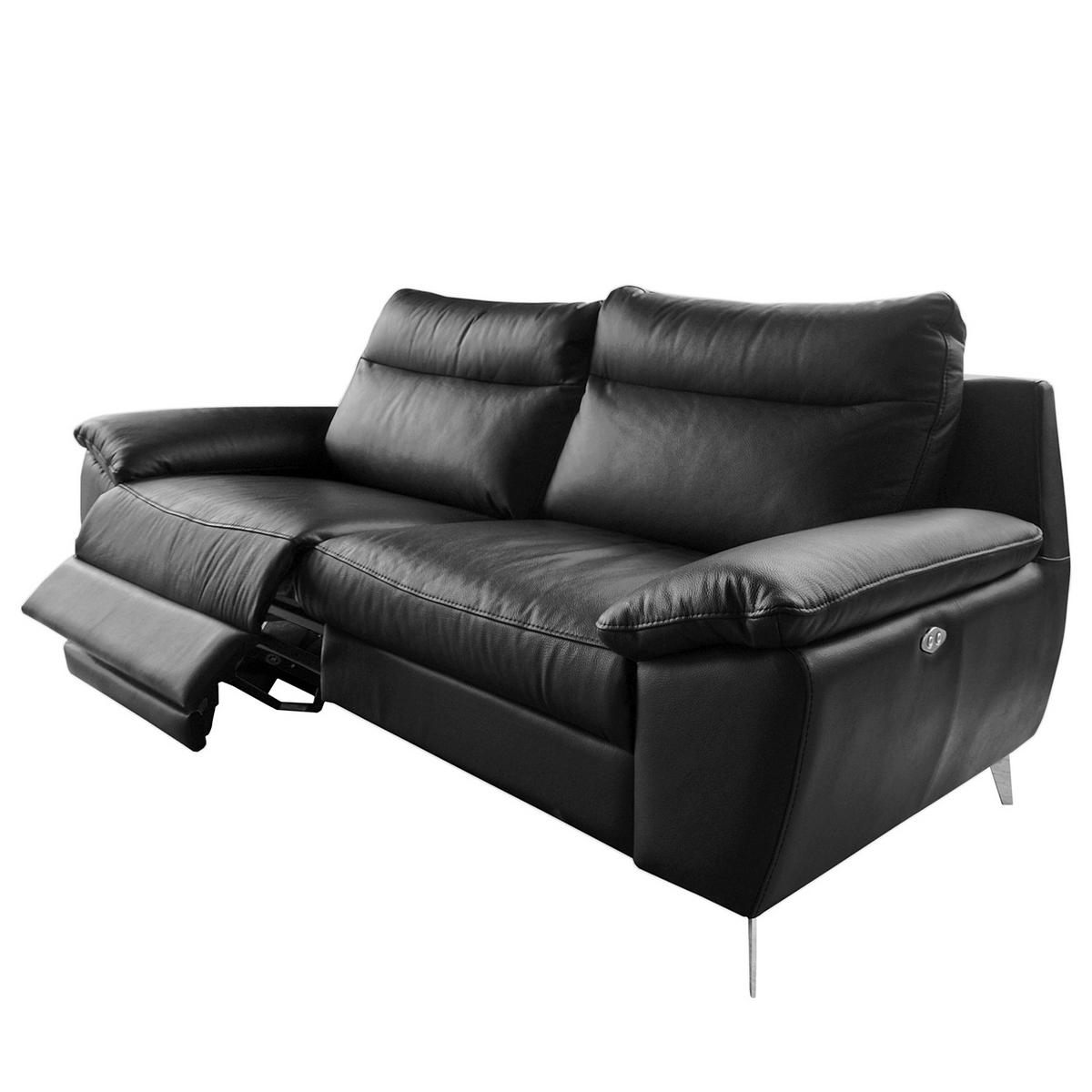 2,5-SITZER 216/95/96 cm PERLE in Echtleder Schwarz   - Chromfarben/Schwarz, Design, Leder/Metall (216/95/96cm) - Livetastic