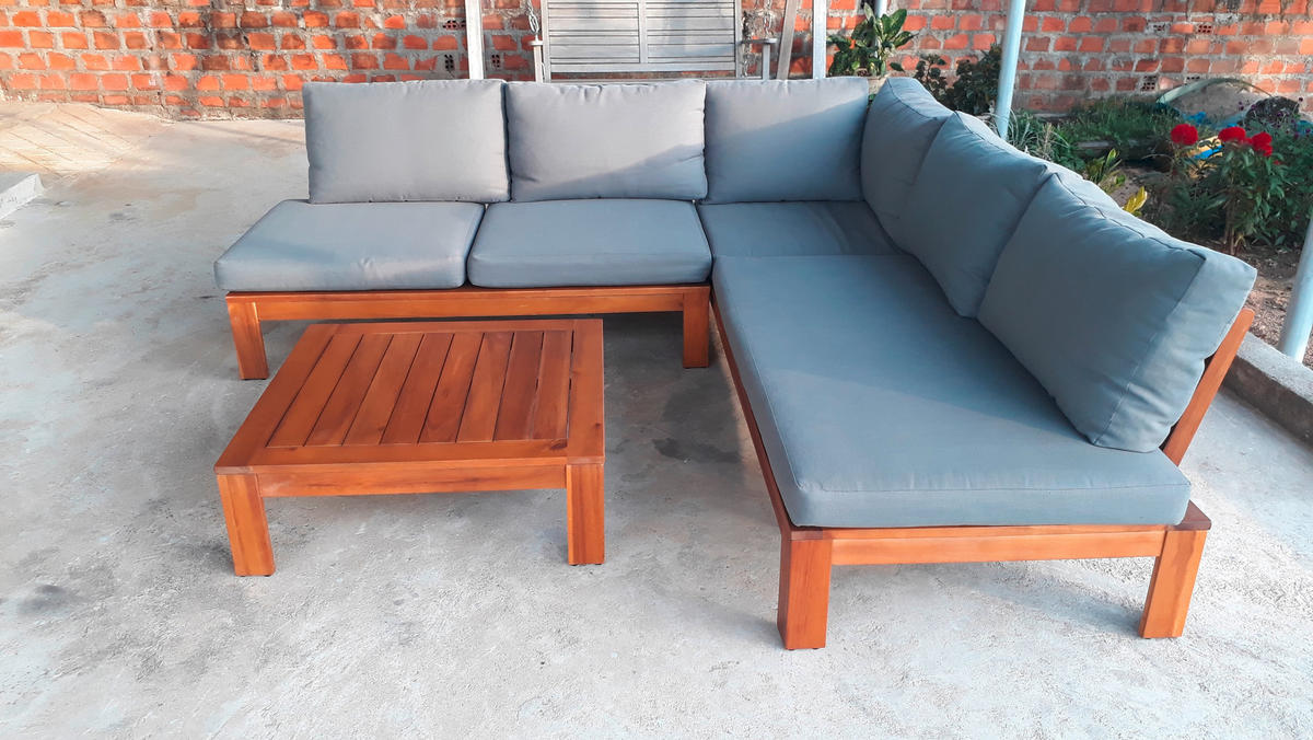 LOUNGEGARNITUR   221/65/85 cm  - Akaziefarben/Grau, Basics, Holz/Textil (221/65/85cm) - Acamp