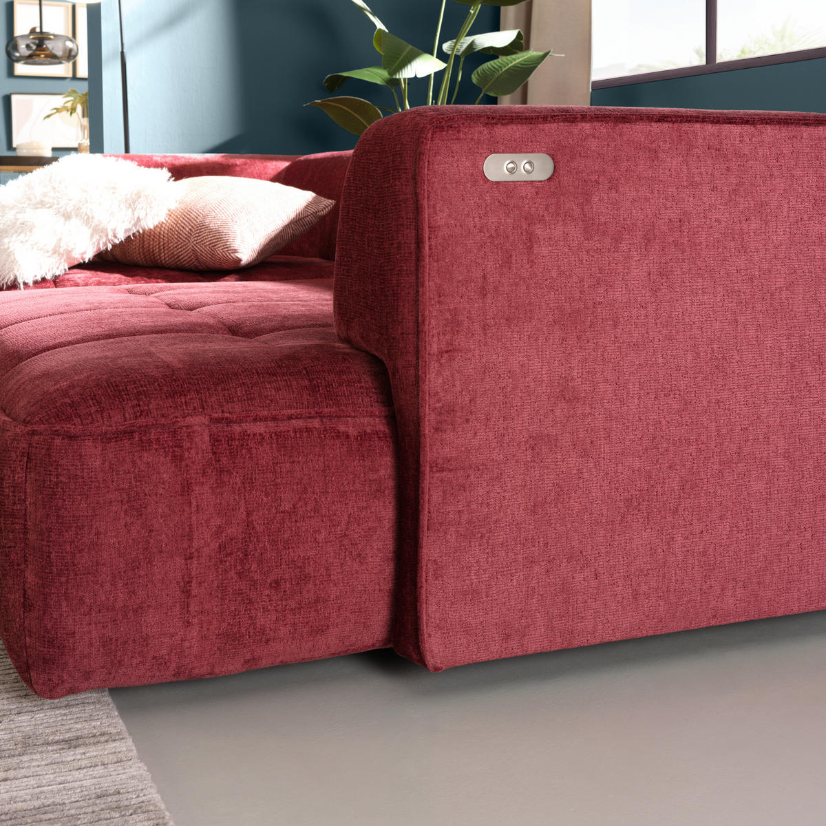 ECKSOFA Kirschrot Webstoff Zierkissen, Rückenkissen  - Schwarz/Kirschrot, Design, Kunststoff/Textil (188/288cm) - Welnova