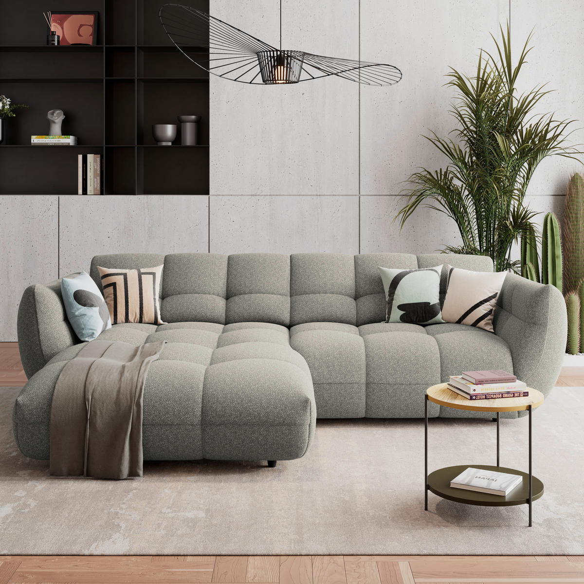 ECKSOFA Chenille Grau  - Dunkelgrün/Schwarz, Trend, Kunststoff/Textil (178/280cm) - MID.YOU