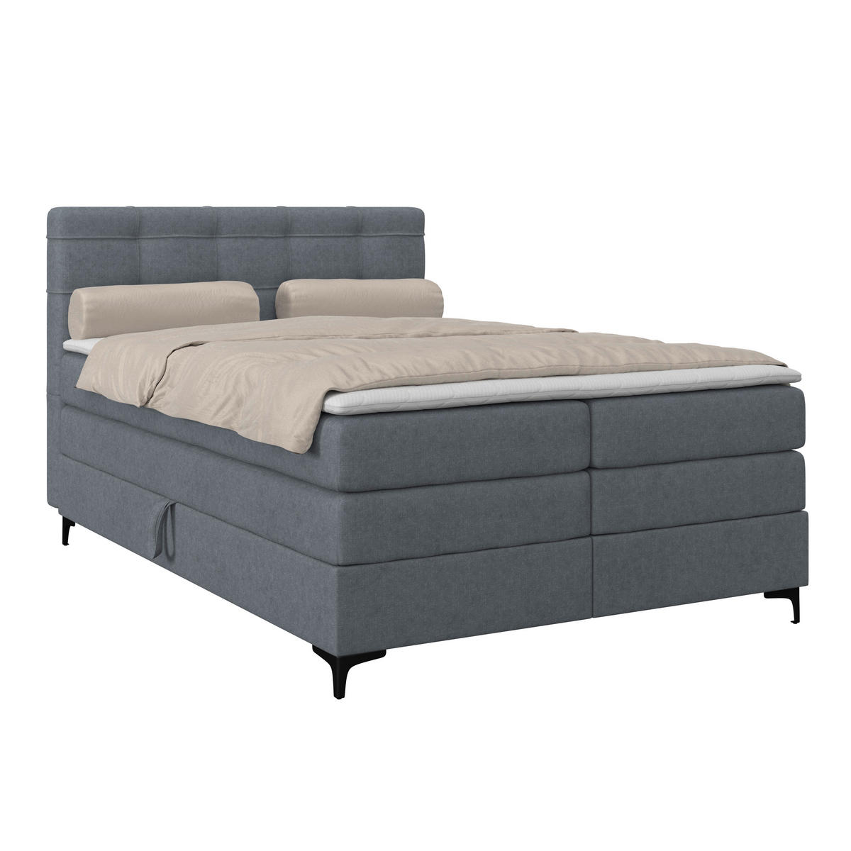 BOXSPRINGBETT 140/200 cm,  in Blaugrau, H3 = fest  - Blaugrau/Schwarz, KONVENTIONELL, Kunststoff/Textil (140/200cm)