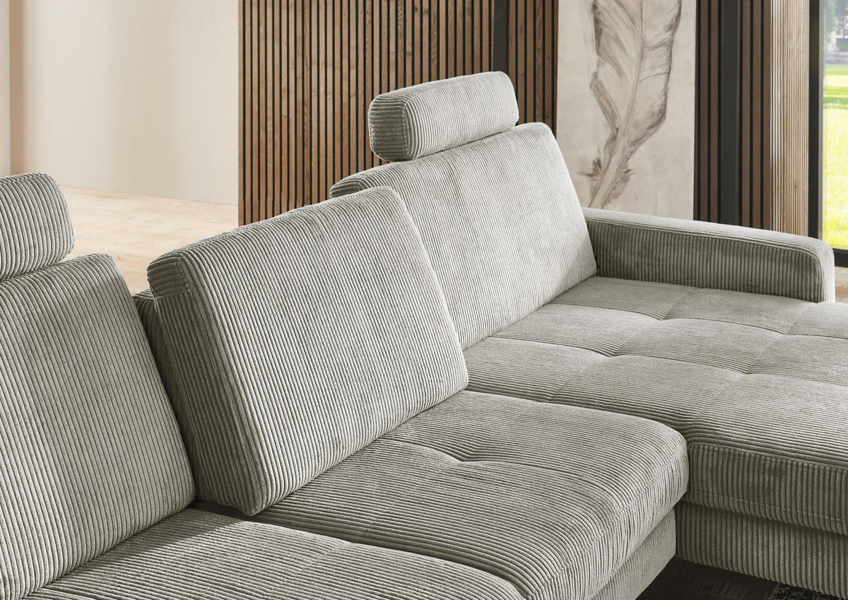 ECKSOFA in Cord Greige  - Greige/Schwarz, Modern, Textil/Metall (302/177cm) - Beldomo Style