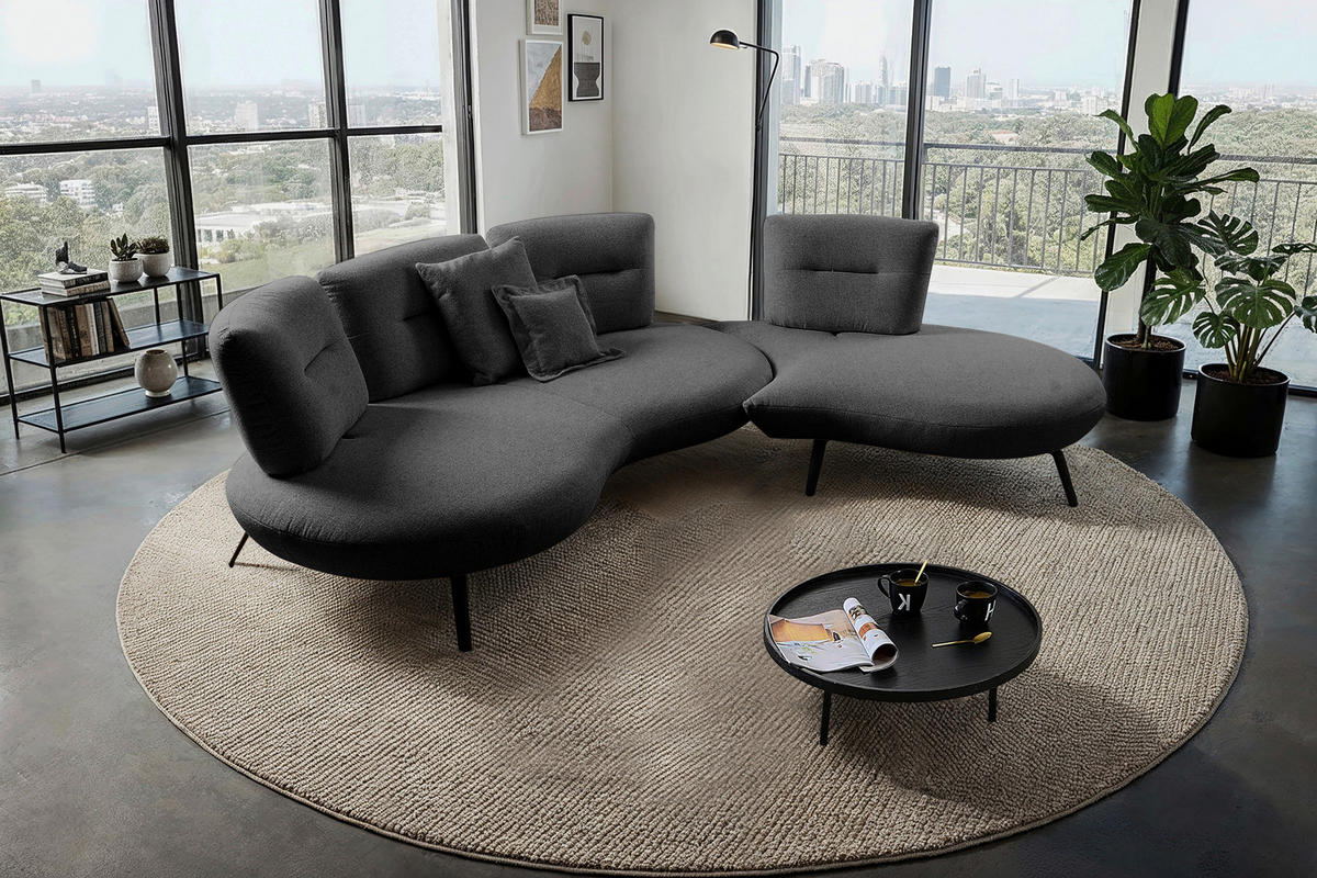 BIGSOFA Flachgewebe Anthrazit  - Anthrazit/Schwarz, Design, Textil/Metall (456/93/138cm) - Moderano
