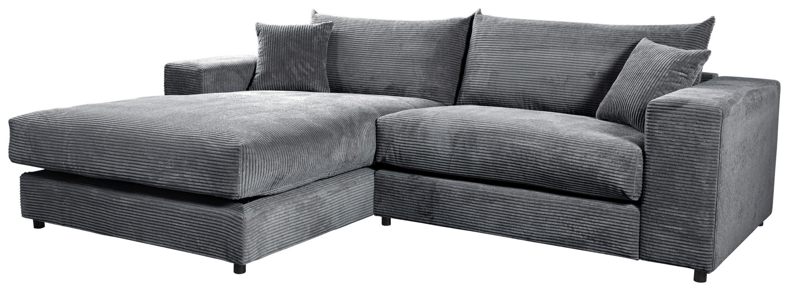 ECKSOFA in Cord, Velours Dunkelgrau  180/265 cm  - Dunkelgrau/Schwarz, Basics, Kunststoff/Textil (180/265cm) - Livetastic