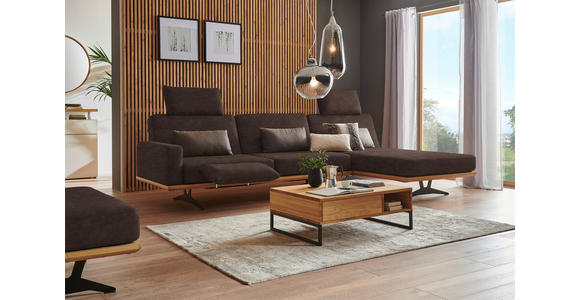 ECKSOFA in Flachgewebe Dunkelbraun  - Dunkelbraun/Schwarz, Natur, Holz/Textil (326/170cm) - Valnatura