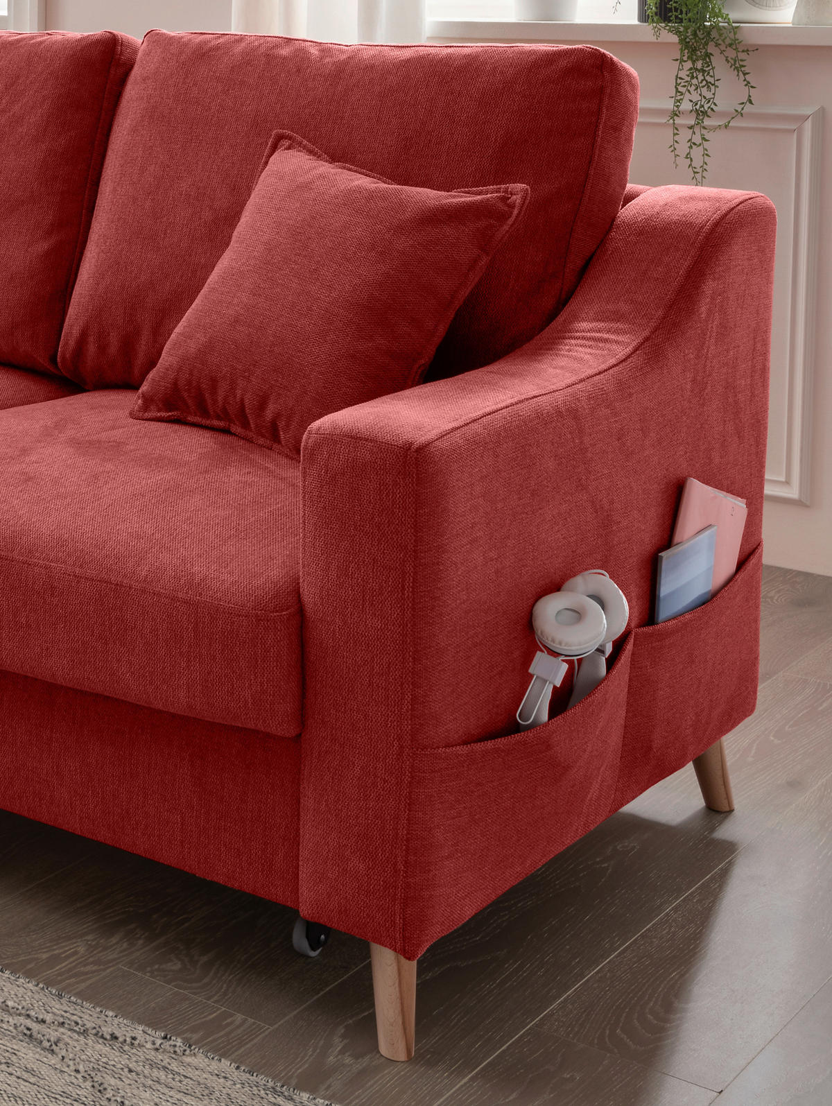 ECKSOFA Valentina Rot Chenille  - Rot/Naturfarben, MODERN, Holz/Textil (150/228cm) - Livetastic