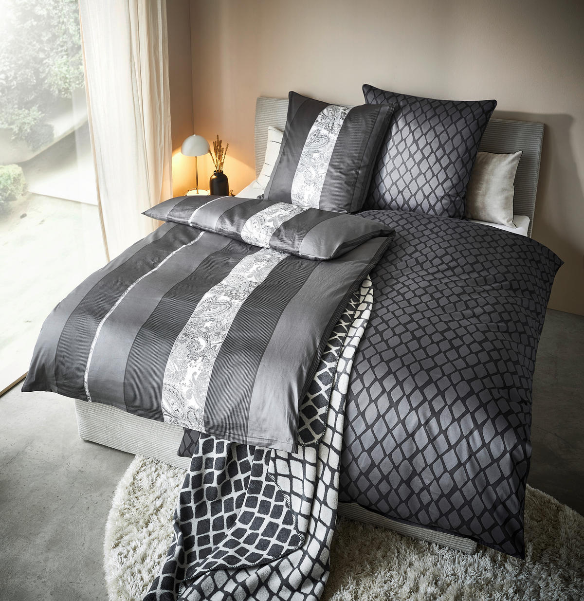 BETTWÄSCHESET Satin 160/210 cm  50 cm/70 cm  - Anthrazit, Design, Textil (160/210cm) - Dieter Knoll