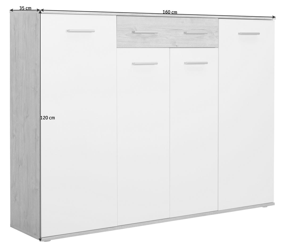 BOTNÍK, bílá, barvy dubu, 160/120/35 cm - bílá/barvy stříbra, Design, kompozitní dřevo/plast (160/120/35cm) - Xora