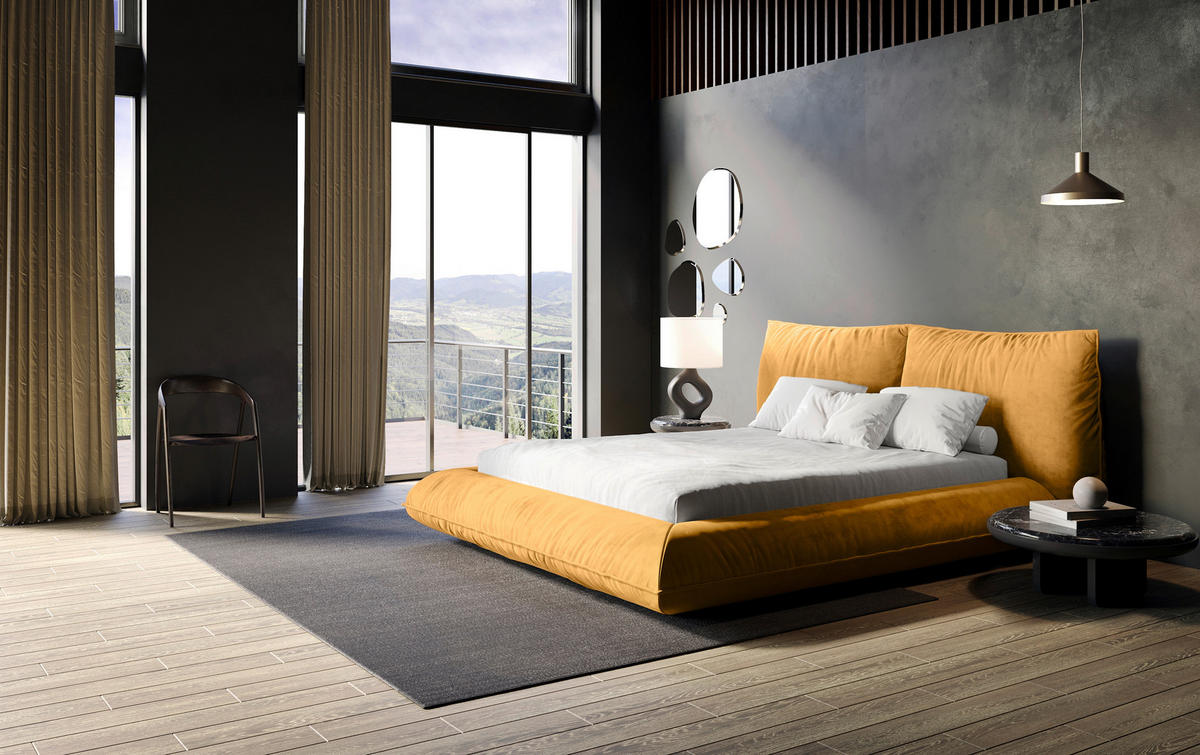 POLSTERBETT 160/200 cm,  in Gelb,  - Gelb/Schwarz, Design, Textil/Metall (160/200cm) - Belluti